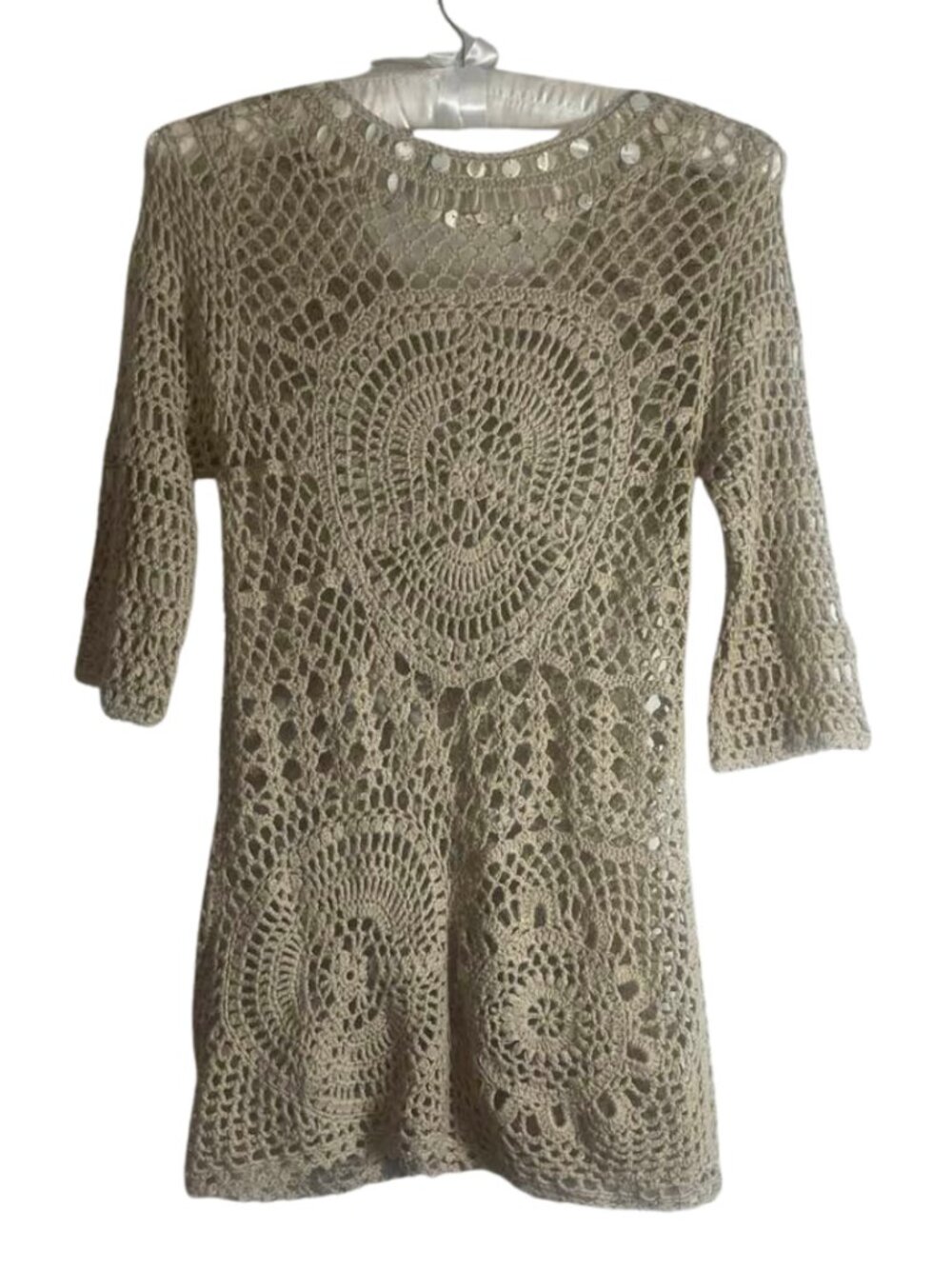 Boston Proper Boho Embellished Open Crochet Tunic Top Shells Size Small - Picture 3 of 10